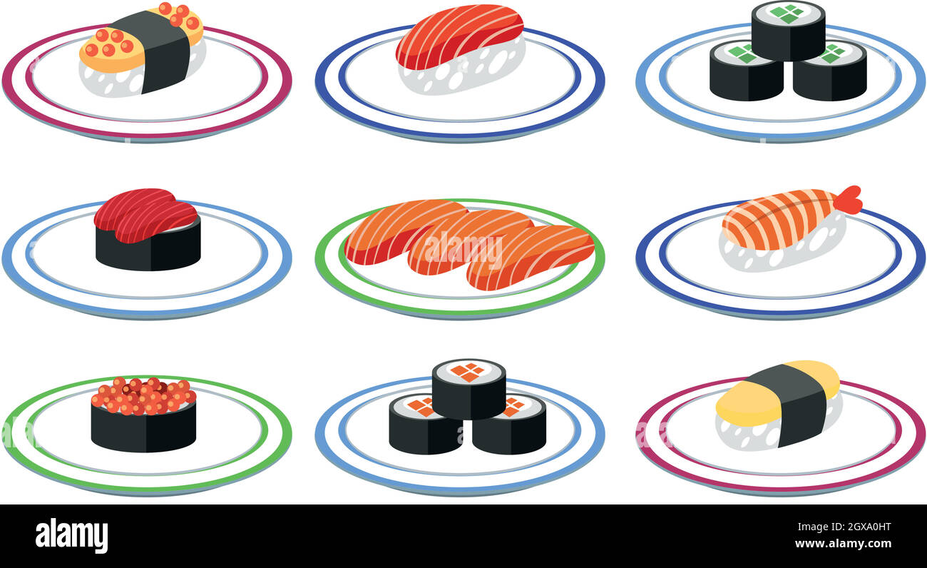 Ensemble de sushis sur l'assiette Illustration de Vecteur