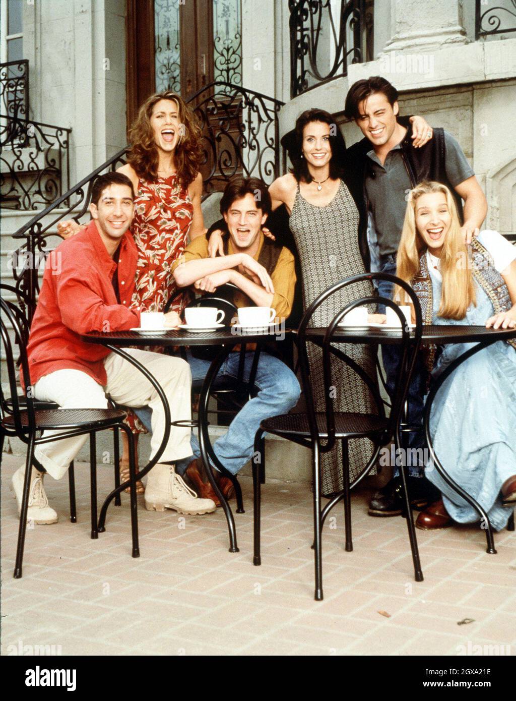 Casting des amis année 3.Longueur totale.Jennifer Aniston, Matt le blanc, Courteney Cox, David Schwimmer, Lisa Kudrow,Matt Perry. Banque D'Images