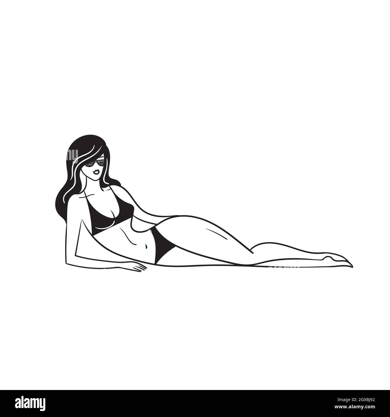 Main dessin belle femme dans un maillot de bain se trouve sur la  plage.Concept de vacances et de voyages Illustration vectorielle stock  isolée sur fond blanc Image Vectorielle Stock - Alamy