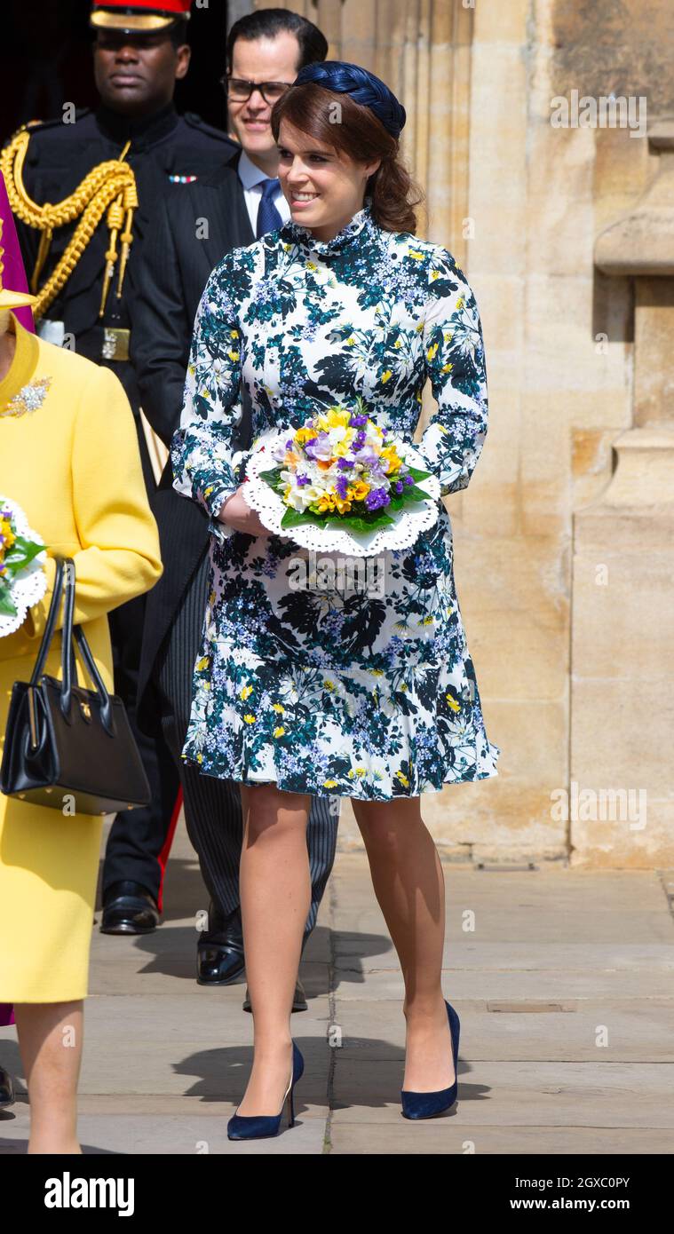 La princesse Eugénie de York participe au Royal Maundy Service de la chapelle Saint-Georges à Windsor le 18 avril 2019. Banque D'Images