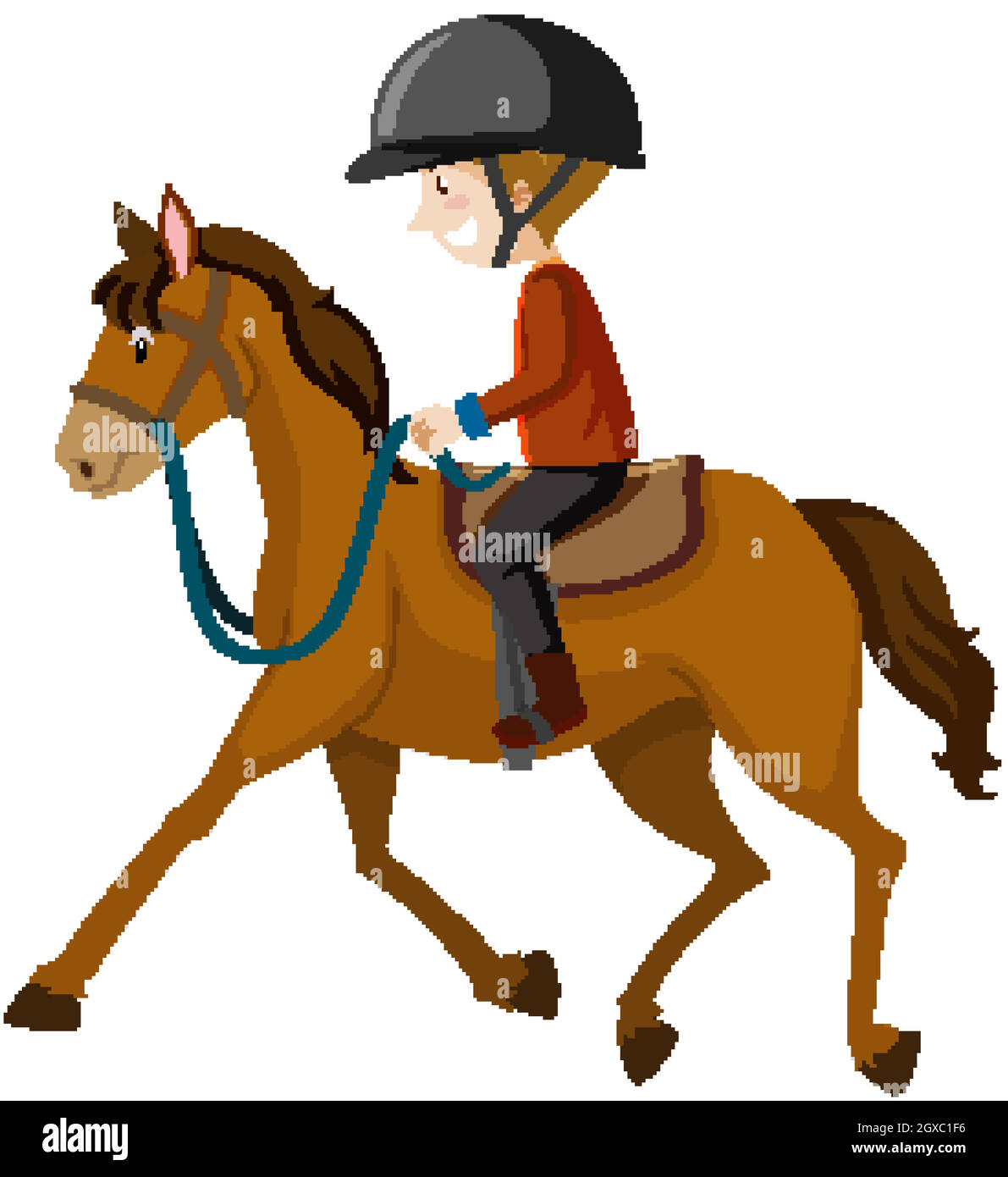Jeune homme portant un casque ou un cavalier à cheval sur une bande dessinée isolée Illustration de Vecteur