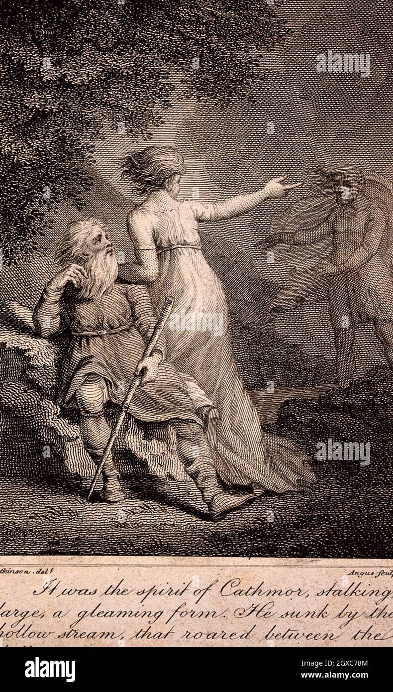 Le fantôme de Cathmor apparaît à un vieil homme et une jeune femme.Gravure  par W. Angus d'après Atkinson.- Description physique 1 imprimer  Type/technique Photo Stock - Alamy