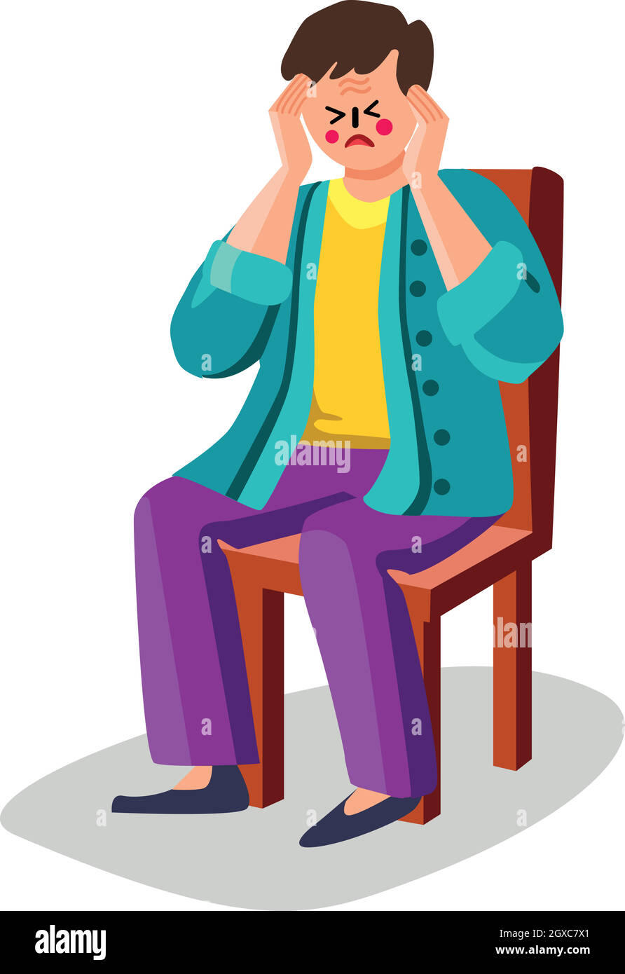 Homme avec migraine mal de tête assis sur le siège Vector Illustration de Vecteur