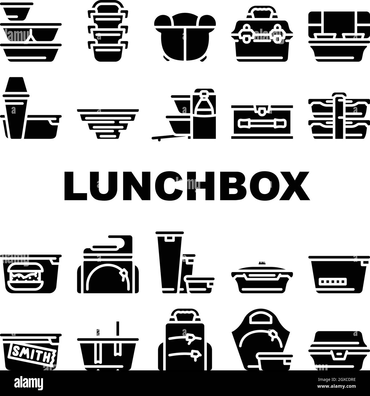 Vaisselle de la boîte à lunch Collection Icons Set Vector Illustration Illustration de Vecteur