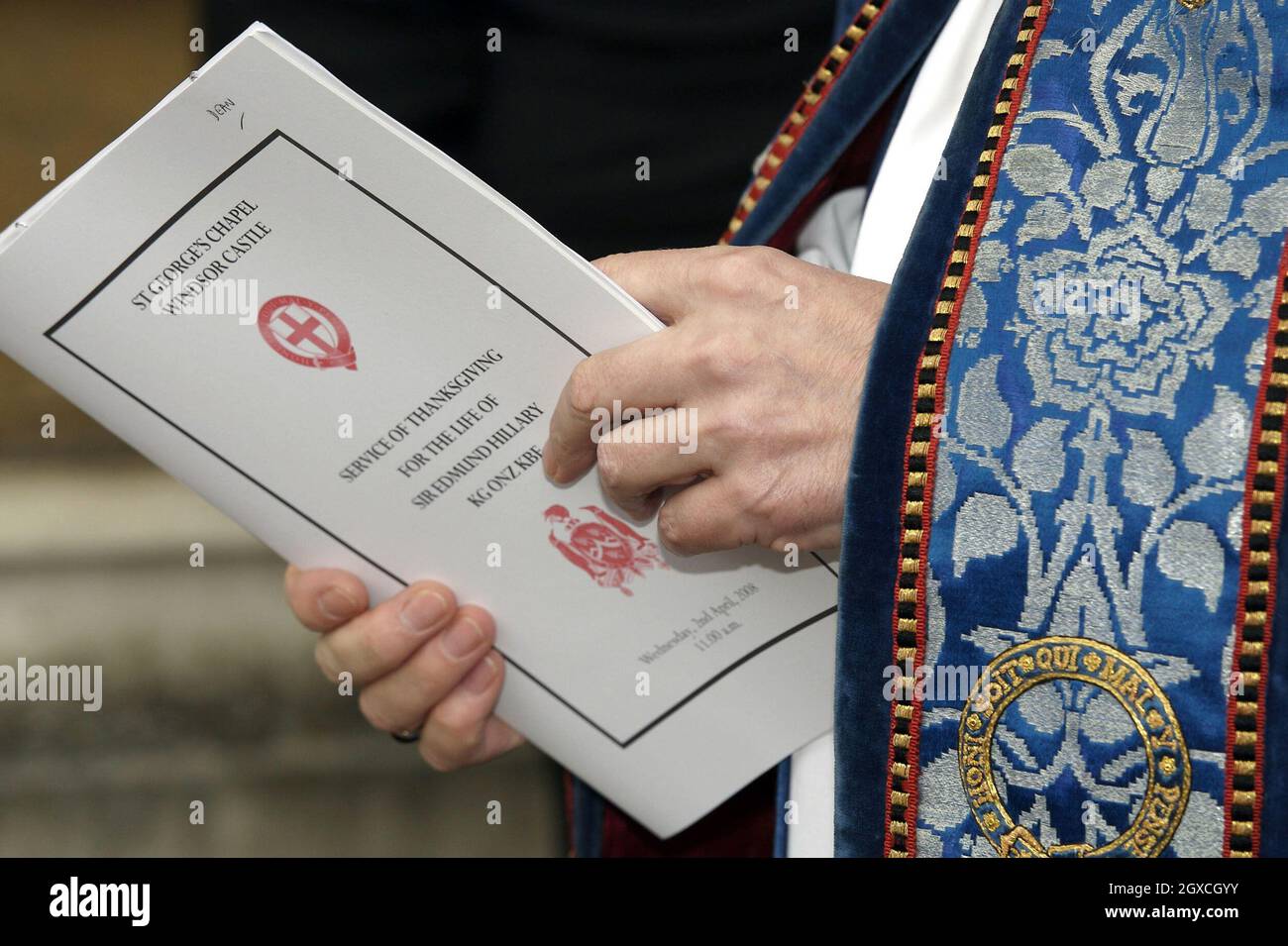 Le service de Thanksgiving pour la vie de Sir Edmund Hillary, conquérant de l'Everest, à la chapelle Saint-Georges, à Windsor, en Angleterre. Banque D'Images