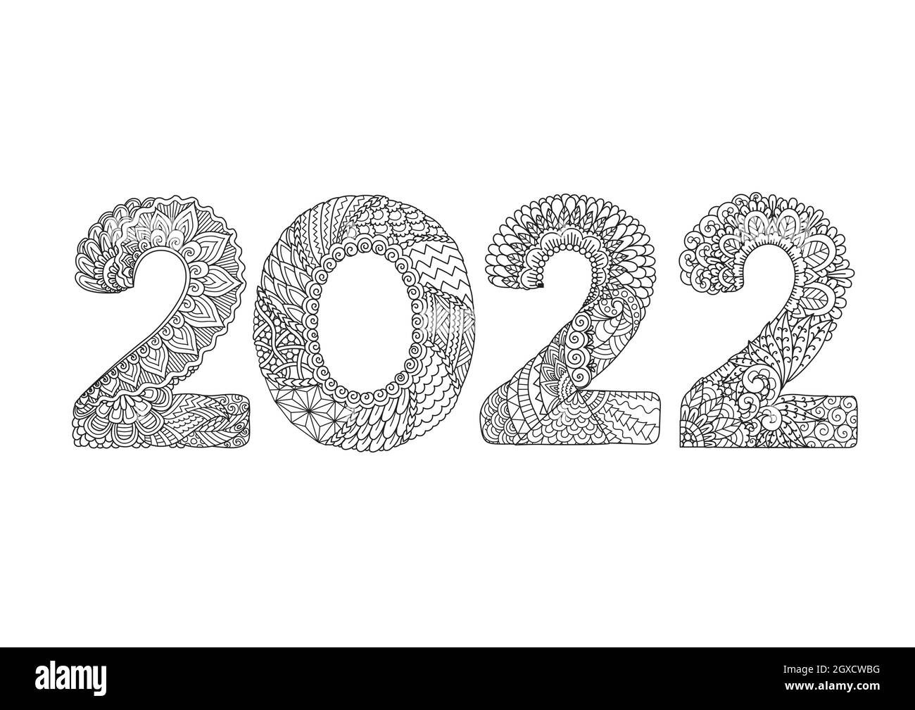Mandala art de 2022, bonne année, pour livre de coloriage, page de
