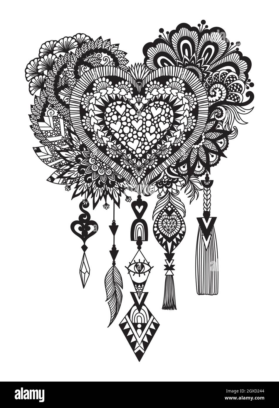 Attrape Rêve Coloriage Mandala Coeur Mandala coeur de rêve de Catcher pour l'impression sur le produit, livre de  coloriage adulte, gravure, coupe au laser, coupe de paer et ainsi de suite  Image Vectorielle Stock - Alamy