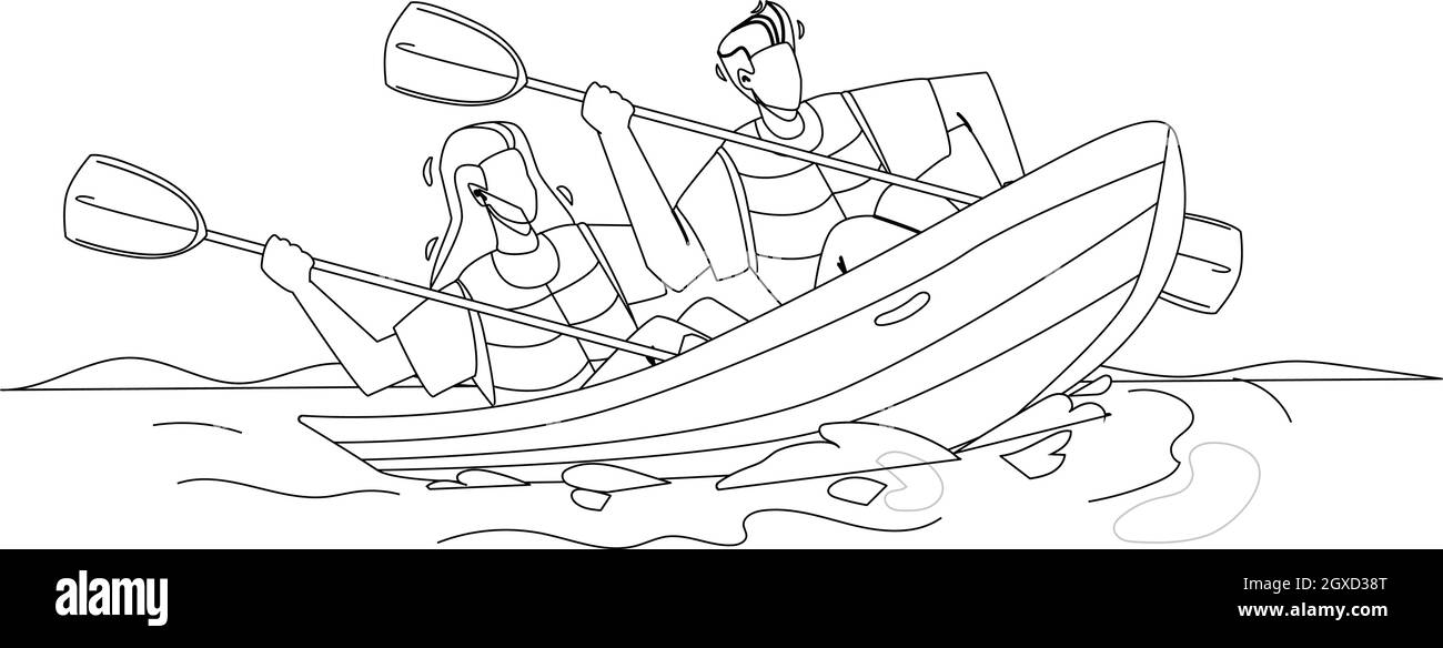 Kayak voyageant couple personnes ensemble Vector Illustration Illustration de Vecteur