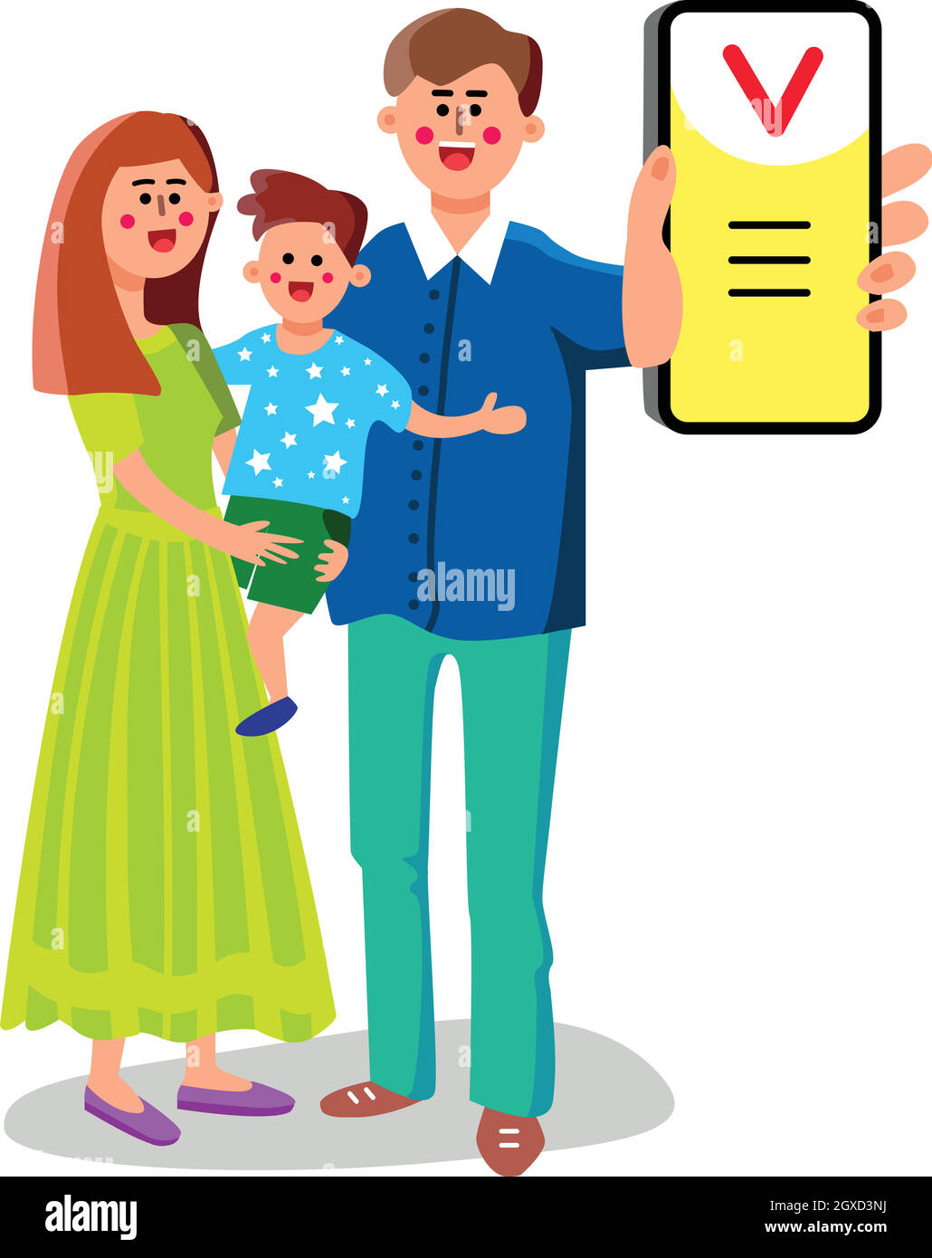 Homme avec famille montrant le vecteur de l'application Smart Phone Illustration de Vecteur