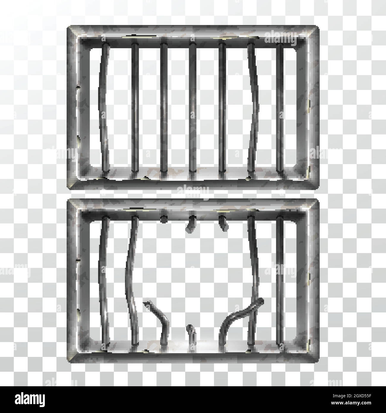 Fenêtre de prison et barres métalliques brisées définissent le vecteur Illustration de Vecteur