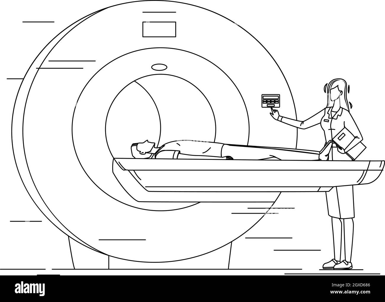 Infirmier préparation du patient pour le vecteur de test d'acquisition IRM Illustration de Vecteur