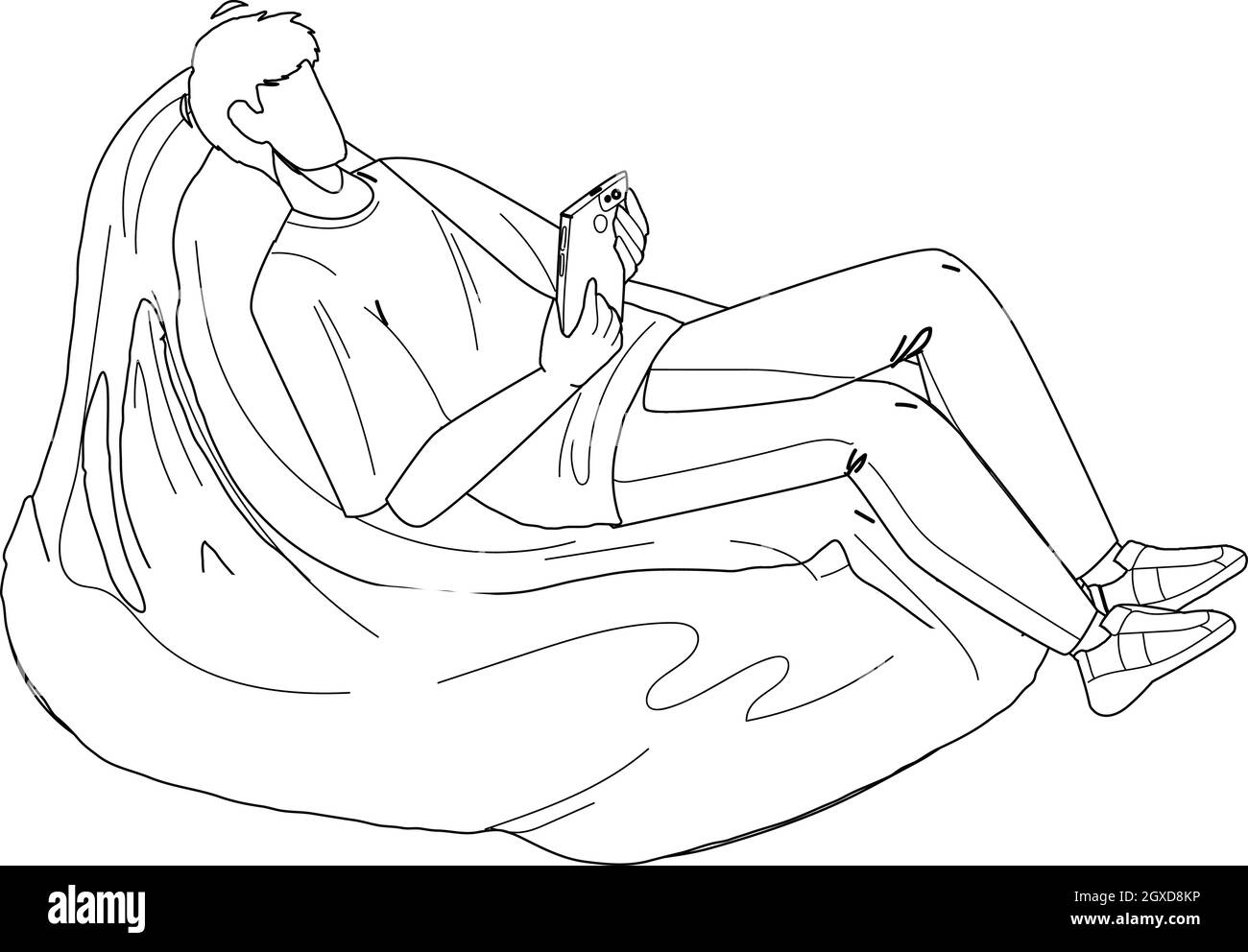 Man Relax on Bean Bag et jouer sur Phone Vector Illustration de Vecteur