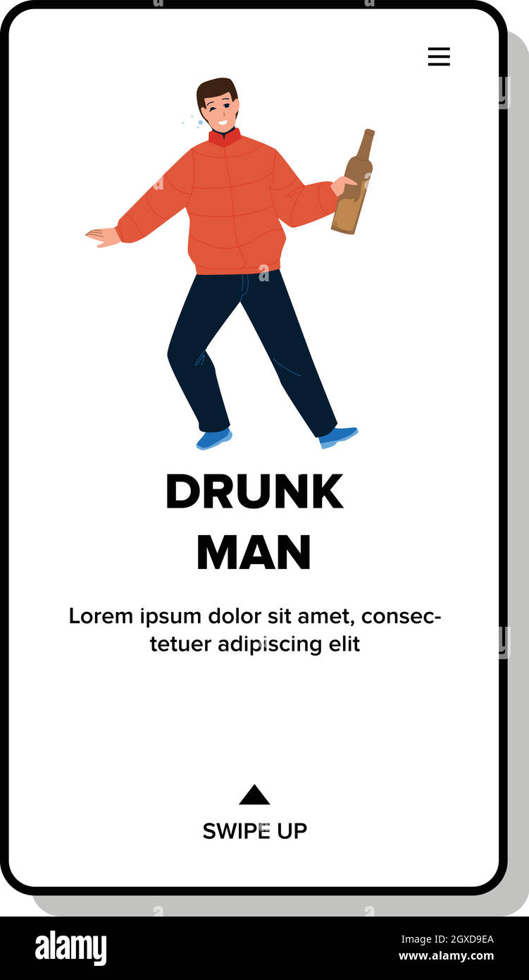 Homme ivre boire de la bière ou du vin de bouteille Vector Illustration de Vecteur