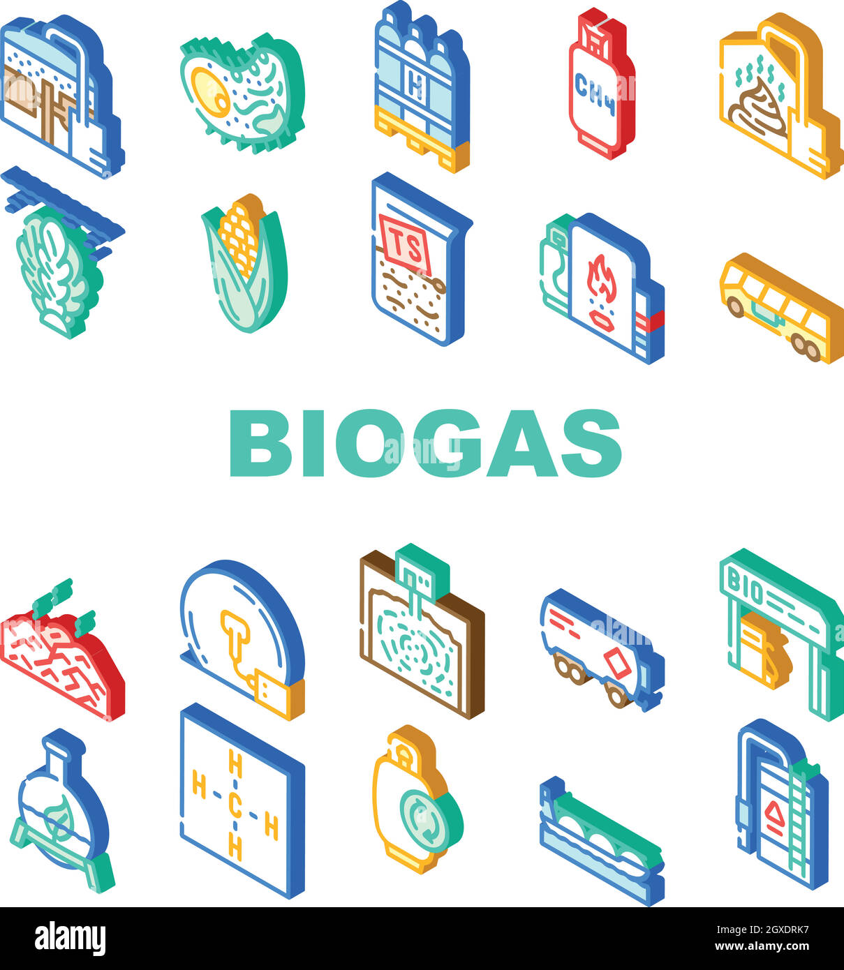 Biogaz Energy Fuel Collection Icons Set Vector Illustration de Vecteur