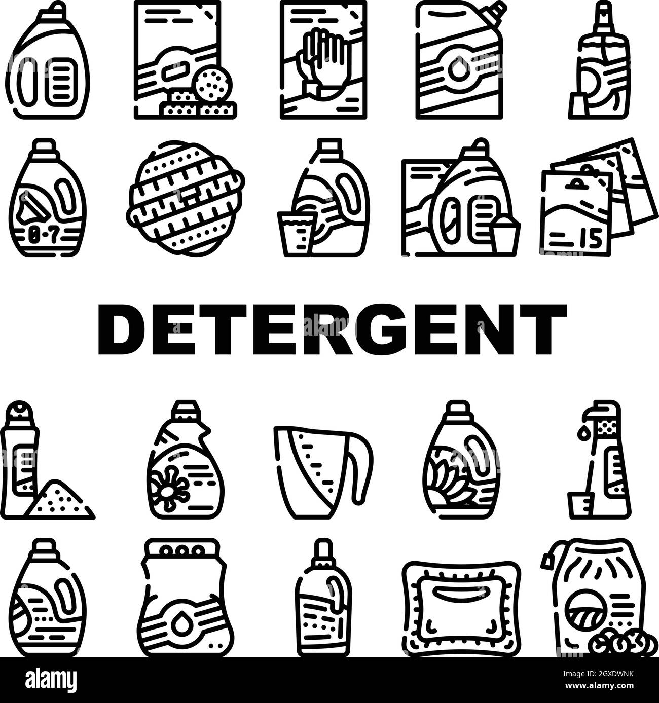 Vecteur de réglage des icônes de lavage de détergent Illustration de Vecteur