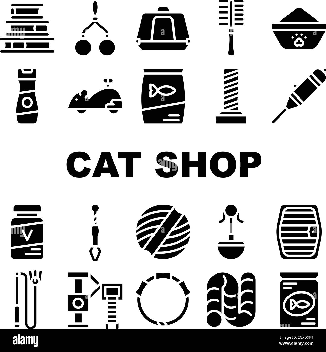 Les icônes de la collection d'accessoires Cat Market définissent le vecteur Illustration de Vecteur
