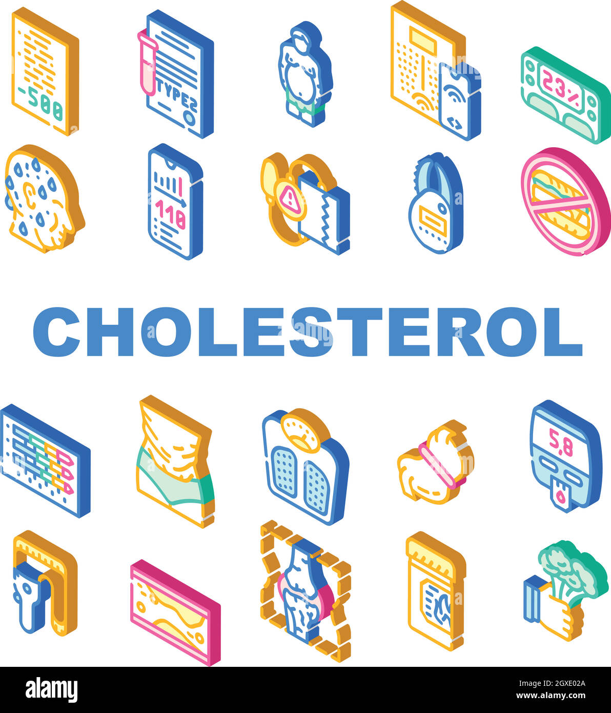 Cholestérol surpoids Collection Icons Set Vector Flat Illustration de Vecteur