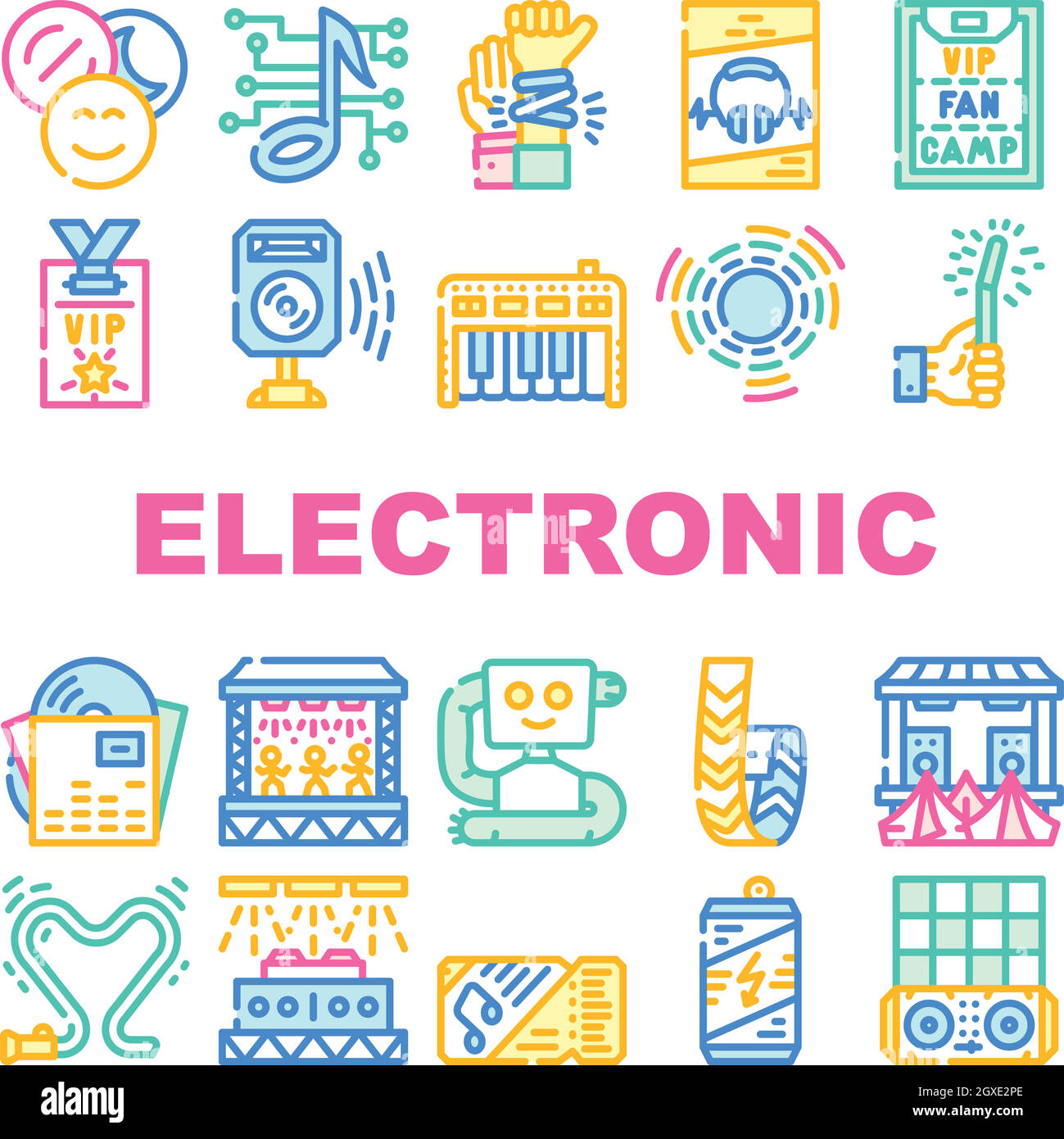 Electronic Dance Music Collection Icons Set Vector Illustration de Vecteur