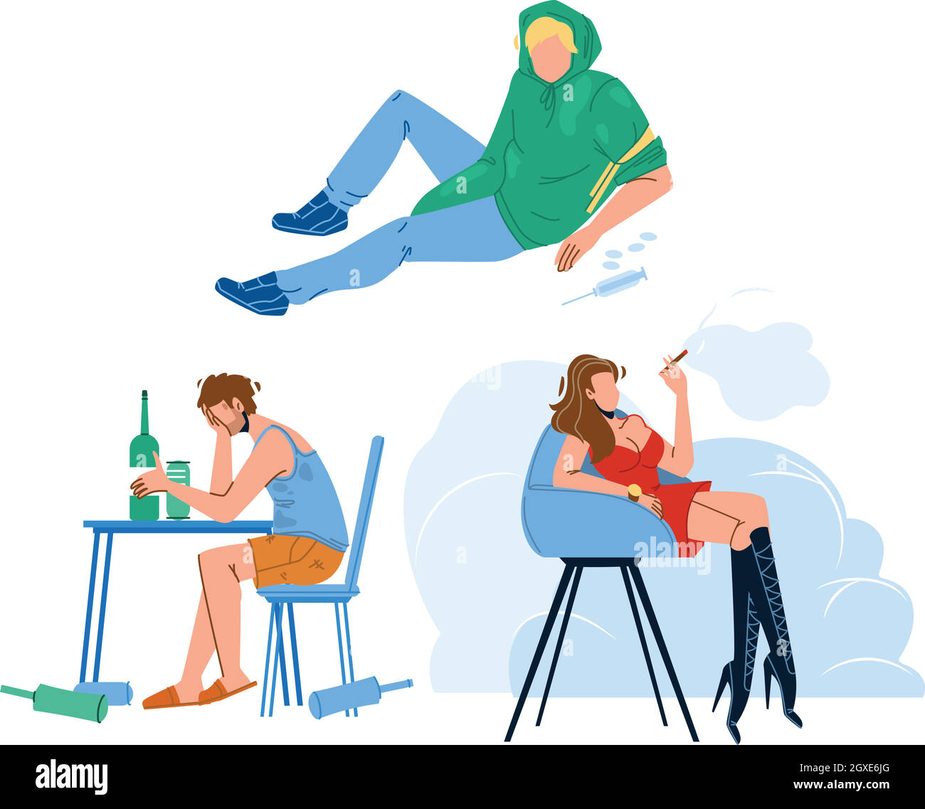 Alcool, fumée et toxicomanie vecteur de toxicomanie Illustration de Vecteur