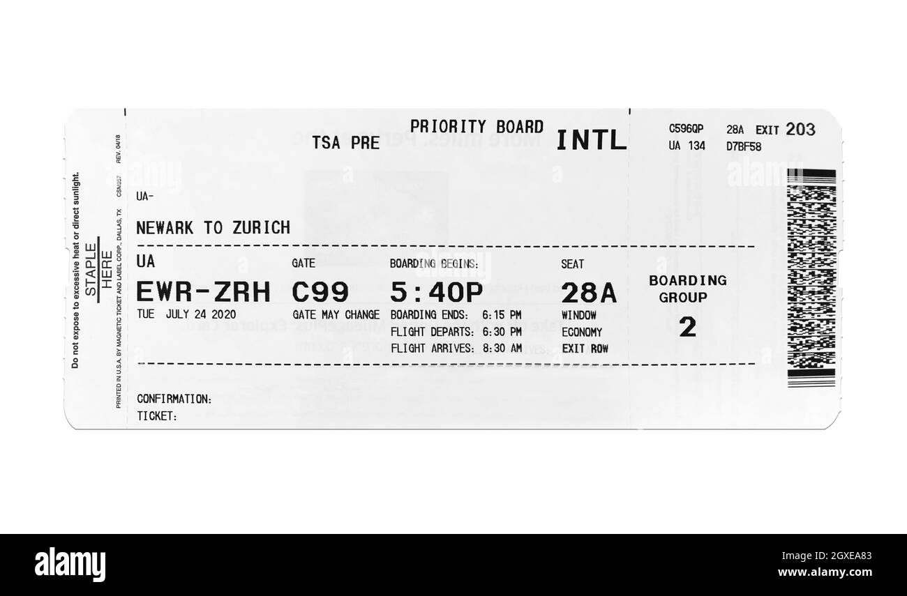 Billet d'avion sur fond blanc Banque D'Images