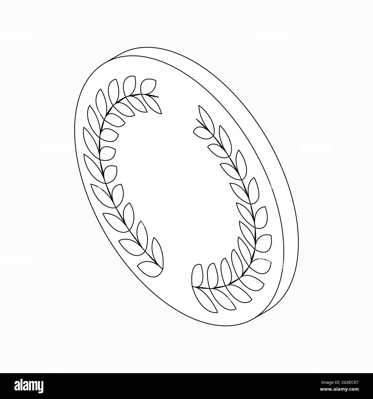 Médaille avec icône couronne de Laurier en 3D isométrique sur fond blanc Banque D'Images