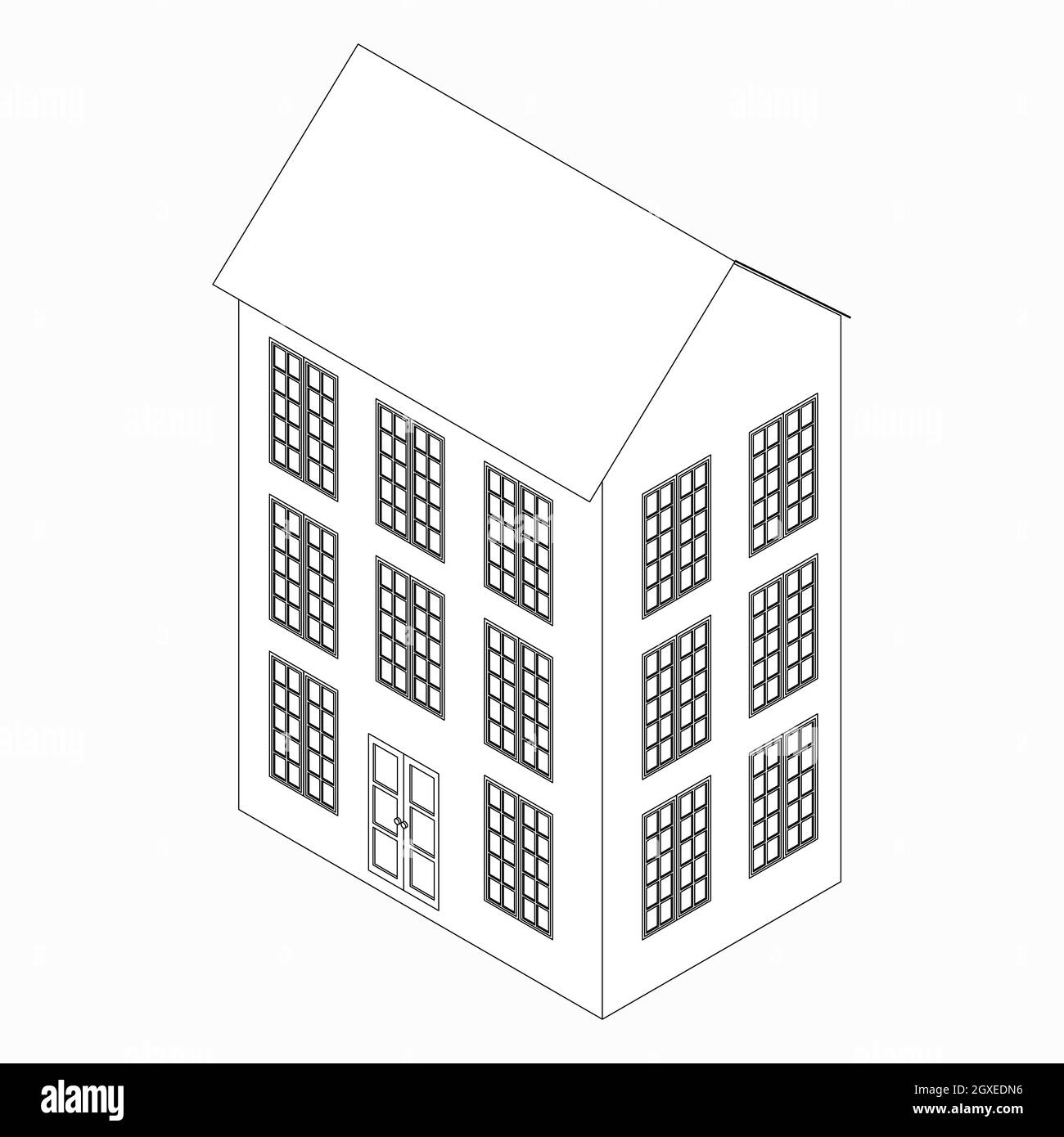 Icône de bâtiment à trois étages de style 3D isométrique isolée sur fond blanc Banque D'Images