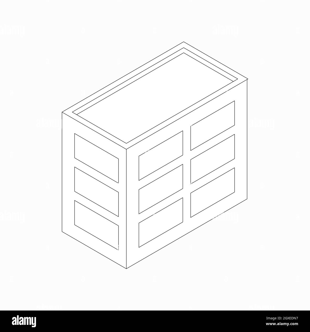 Icône de bâtiment de bureau de faible hauteur de style 3D isométrique isolée sur fond blanc. Bâtiment à trois étages Banque D'Images