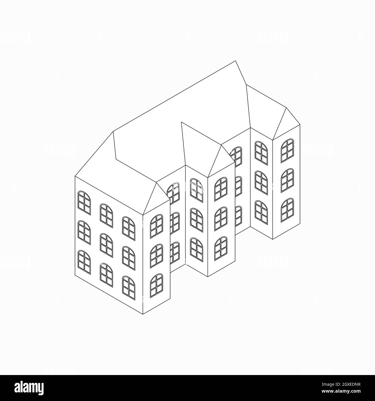 Icône de construction d'appartements en style 3D isométrique isolée sur fond blanc Banque D'Images