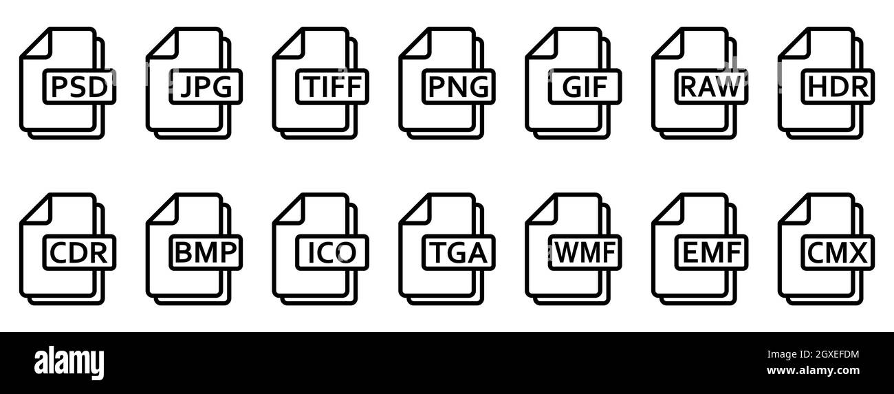 Icône formats de fichier image. Ensemble d'icônes de ligne de différents formats d'image. Icônes de fichier image. Illustration vectorielle. Illustration de Vecteur