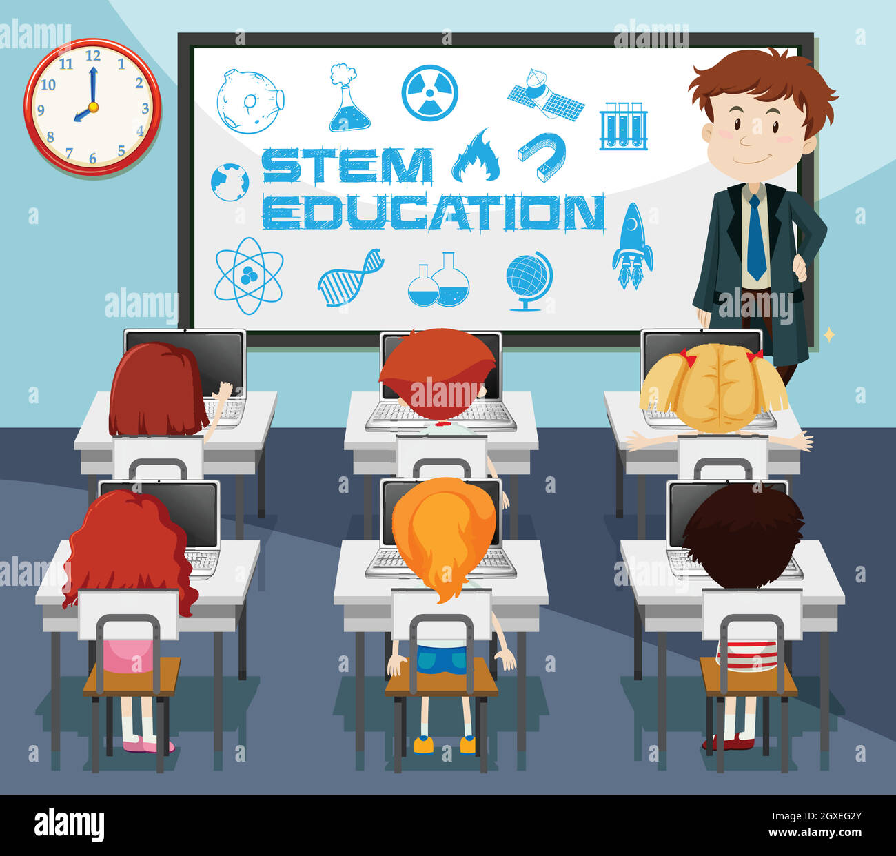 Scène de l'éducation STEM en classe Illustration de Vecteur