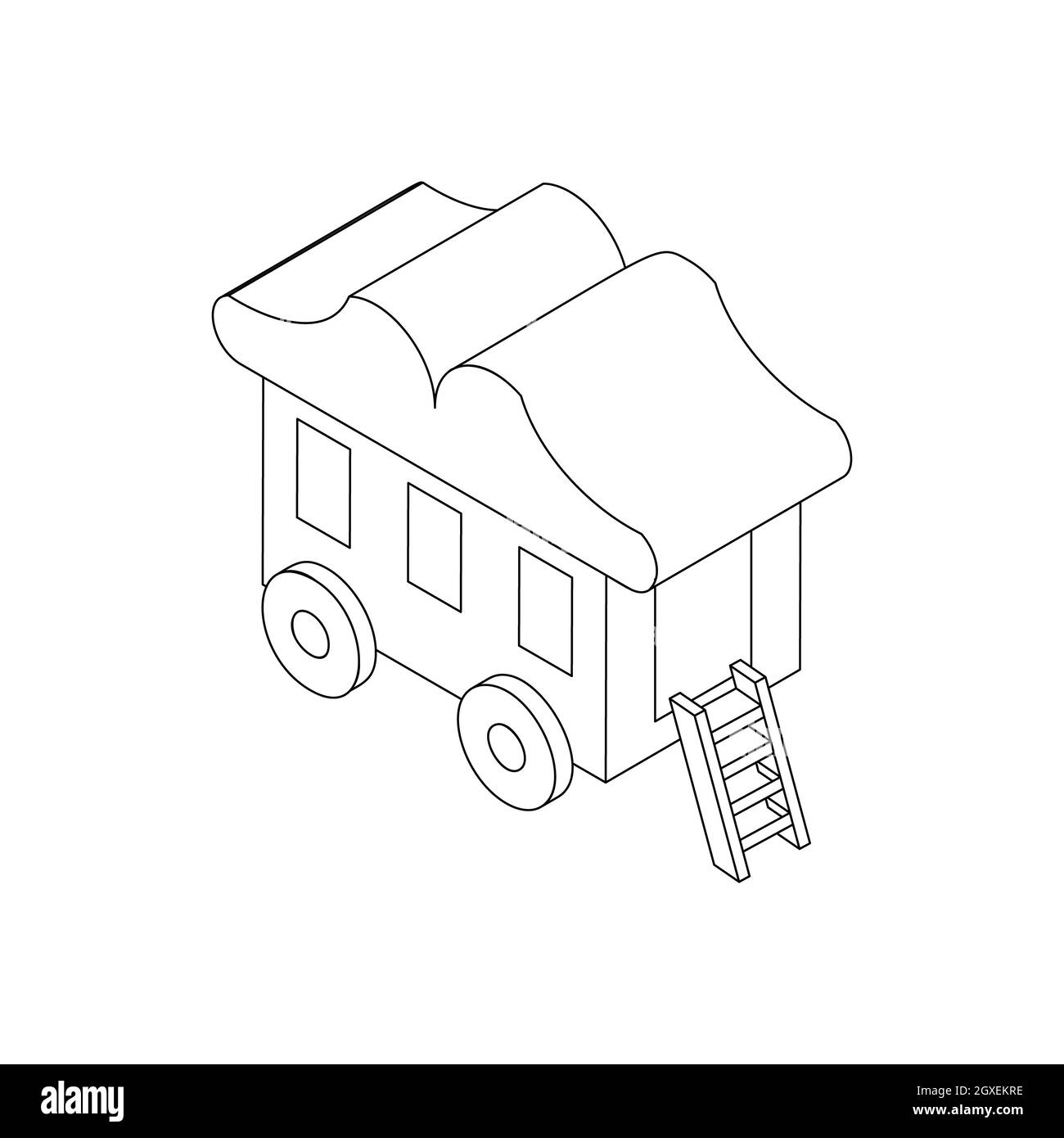 Icône de cirque de wagon, style 3D isométrique. Illustration noire sur blanc pour la bande Banque D'Images