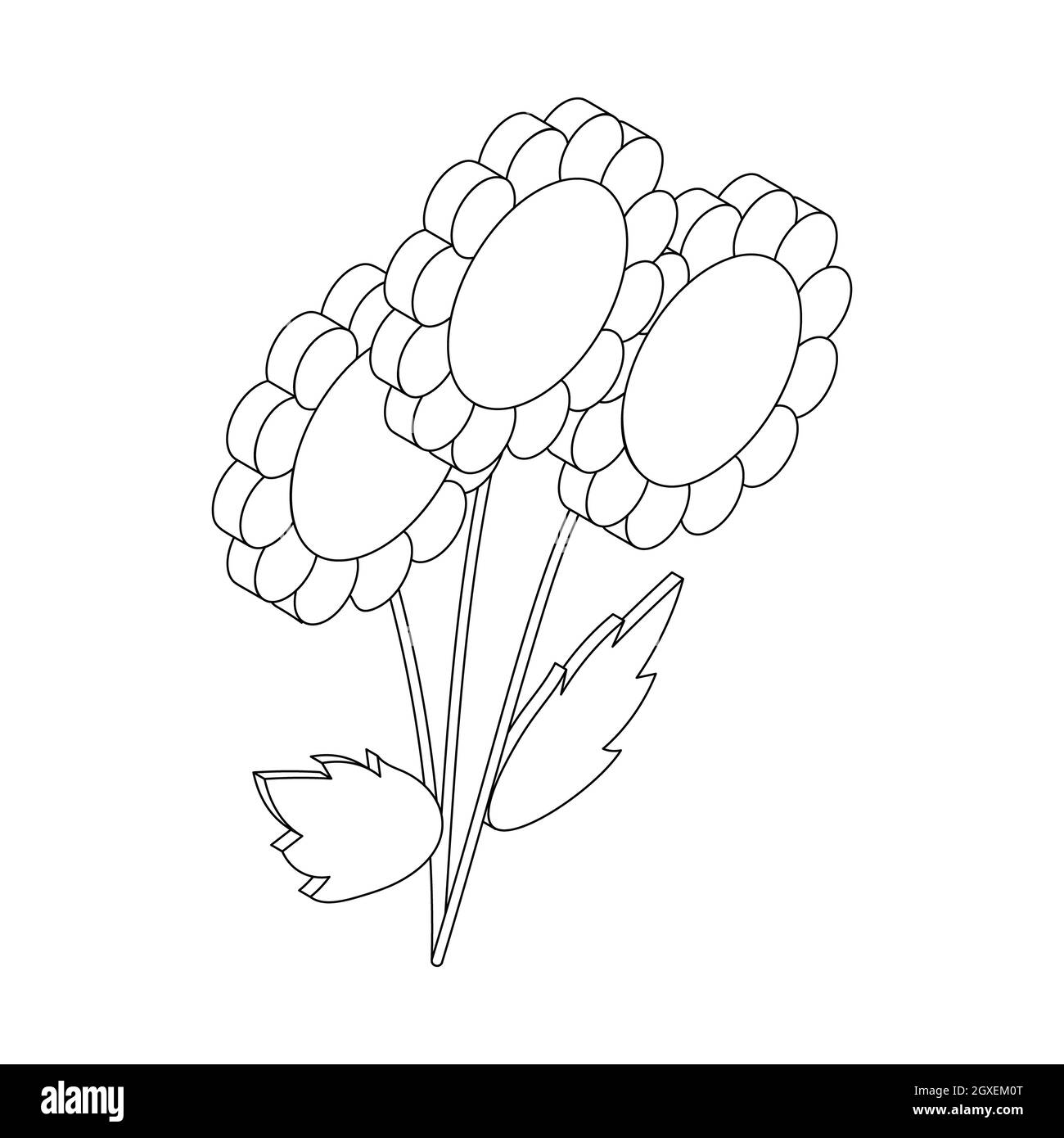 Icône trois fleurs dans un style 3D isométrique isolé sur fond blanc Banque D'Images