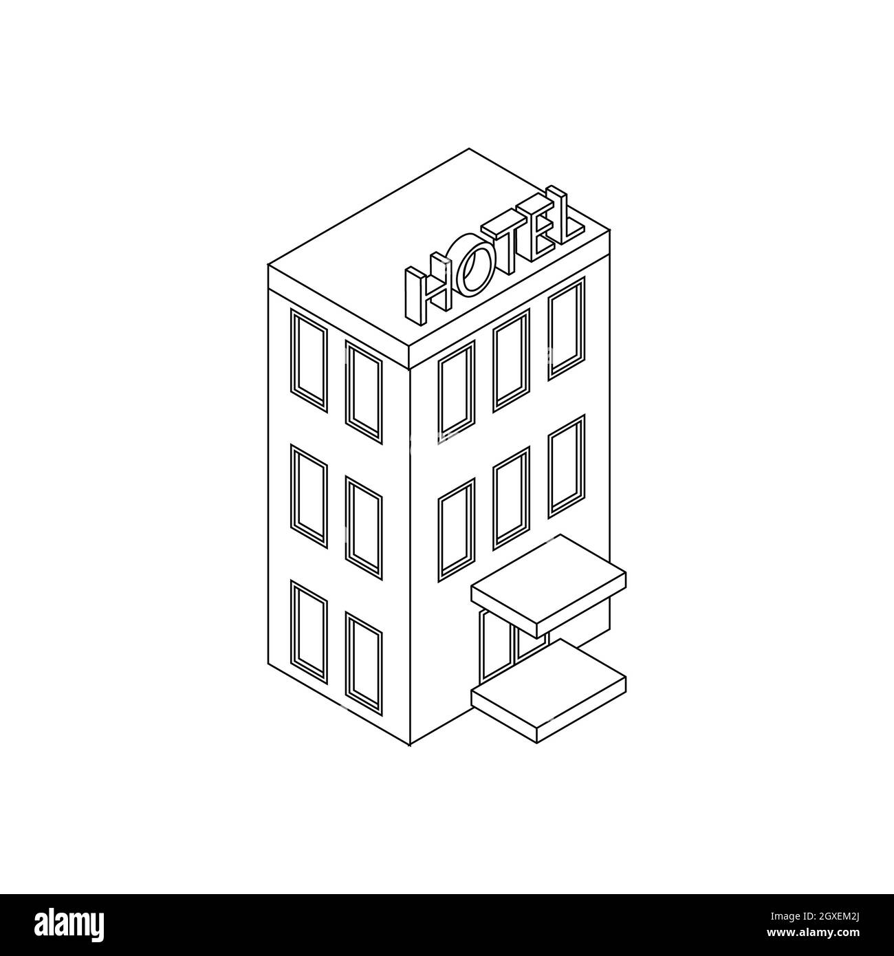 Icône de bâtiment de l'hôtel de style 3D isométrique isolée sur fond blanc Banque D'Images