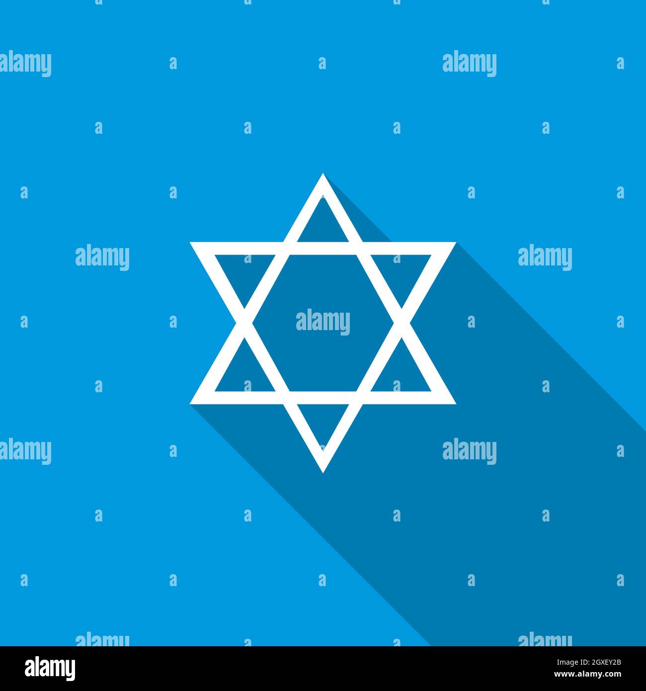 Icône étoile de David en forme de plat icône en forme de plat sur un fond bleu Banque D'Images
