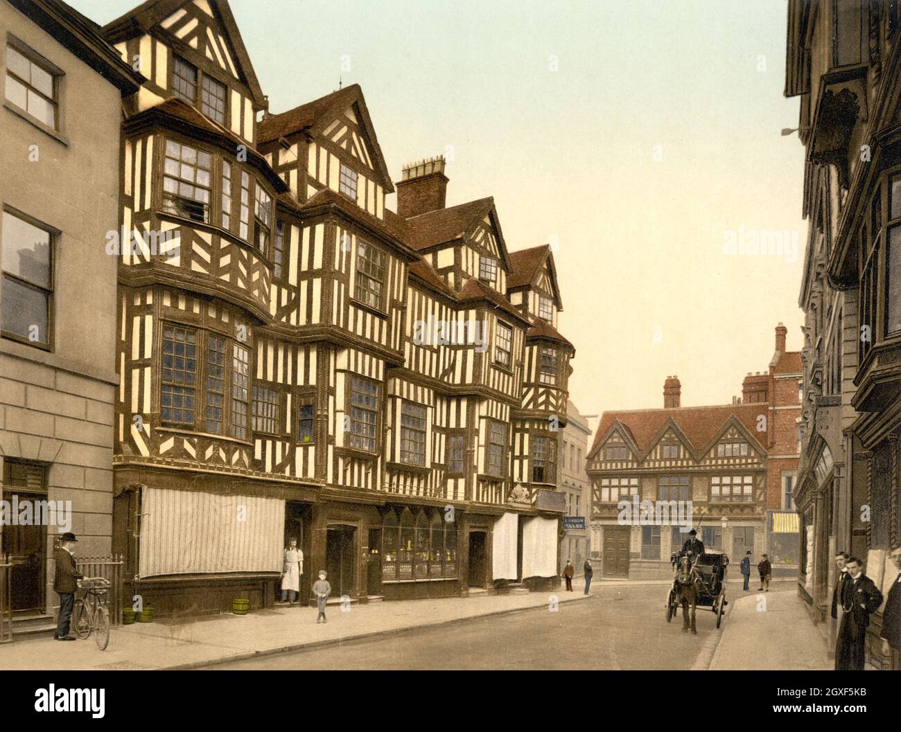 Photo couleur photochrome vintage vers 1890 de l'Ireland Mansion Shrewsbury Angleterre. Il a été construit en c1575 pour un marchand de laine nommé Robert Ireland Banque D'Images