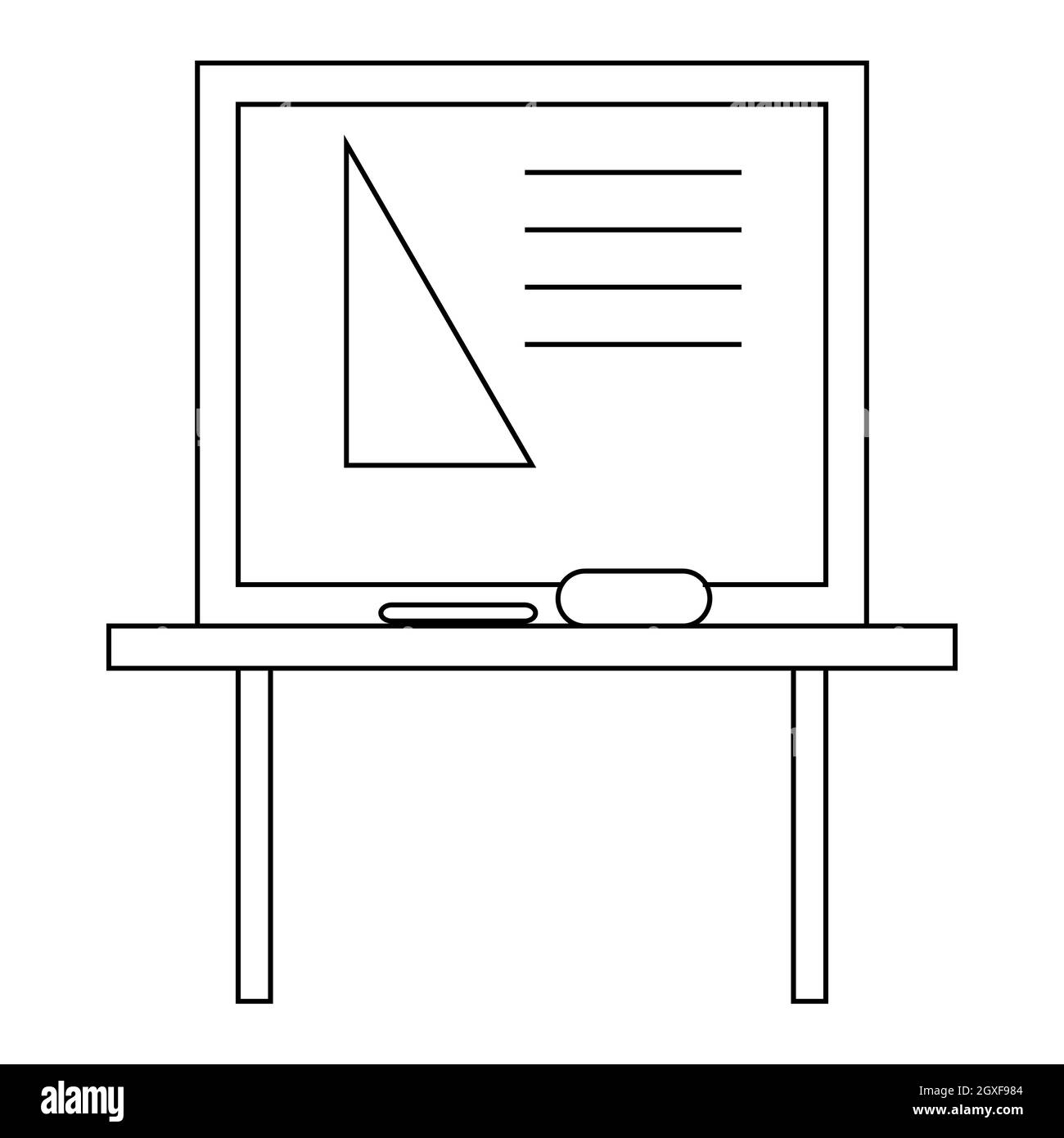 Triangle sur une icône de tableau noir d'école avec un contour sur fond blanc Banque D'Images