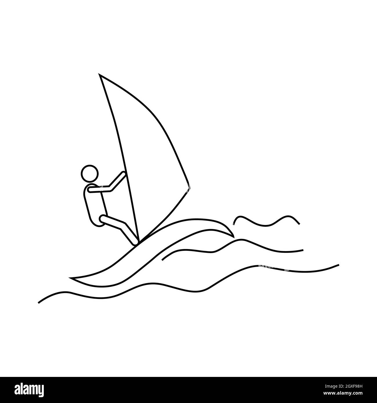 Icône de planche à voile de style contour isolée sur fond blanc. Symbole repos et sport Banque D'Images