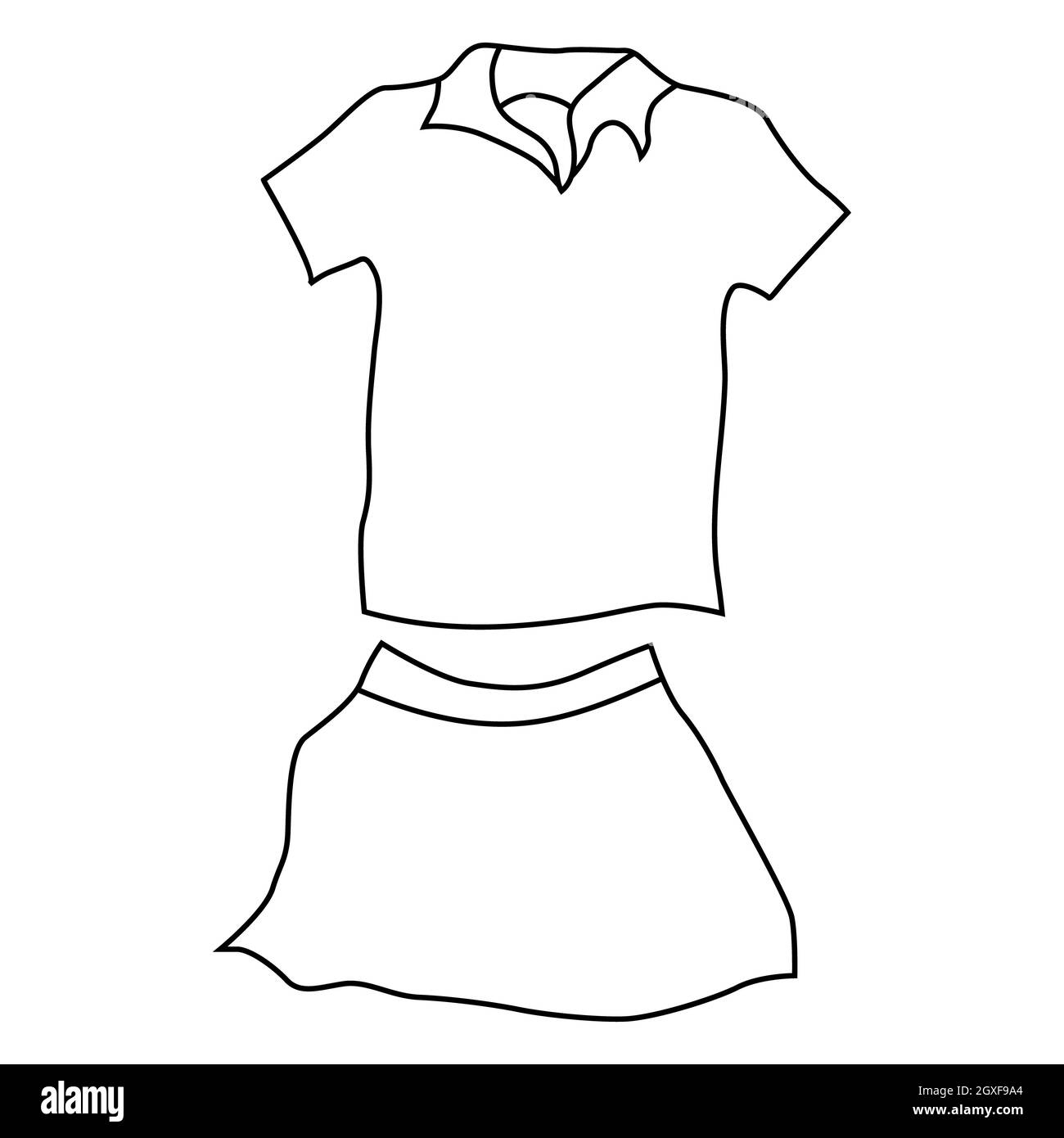 Tennis femme uniforme icône dans le style de contour sur un fond blanc Banque D'Images