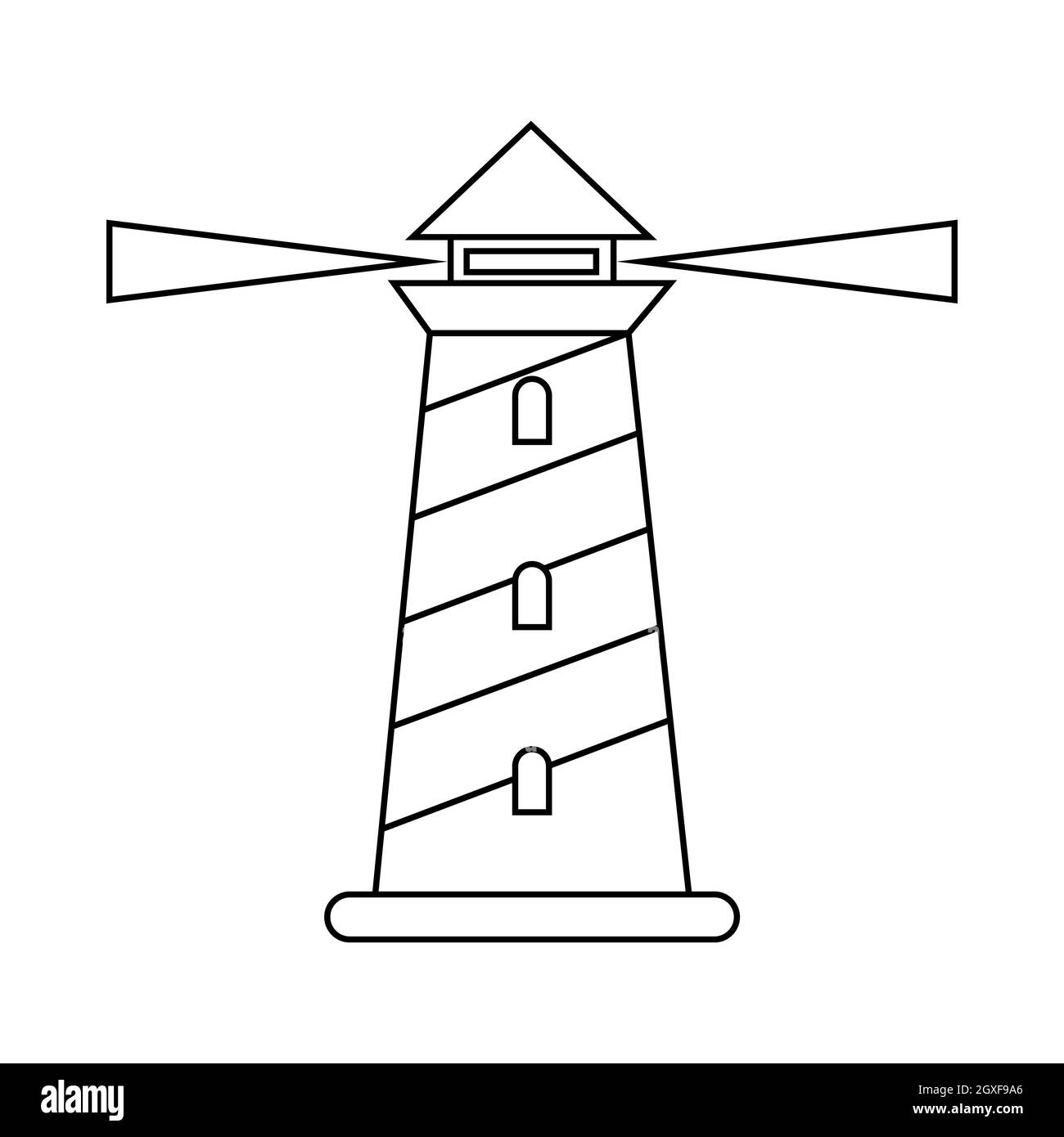 Icône de phare avec contour sur fond blanc Banque D'Images