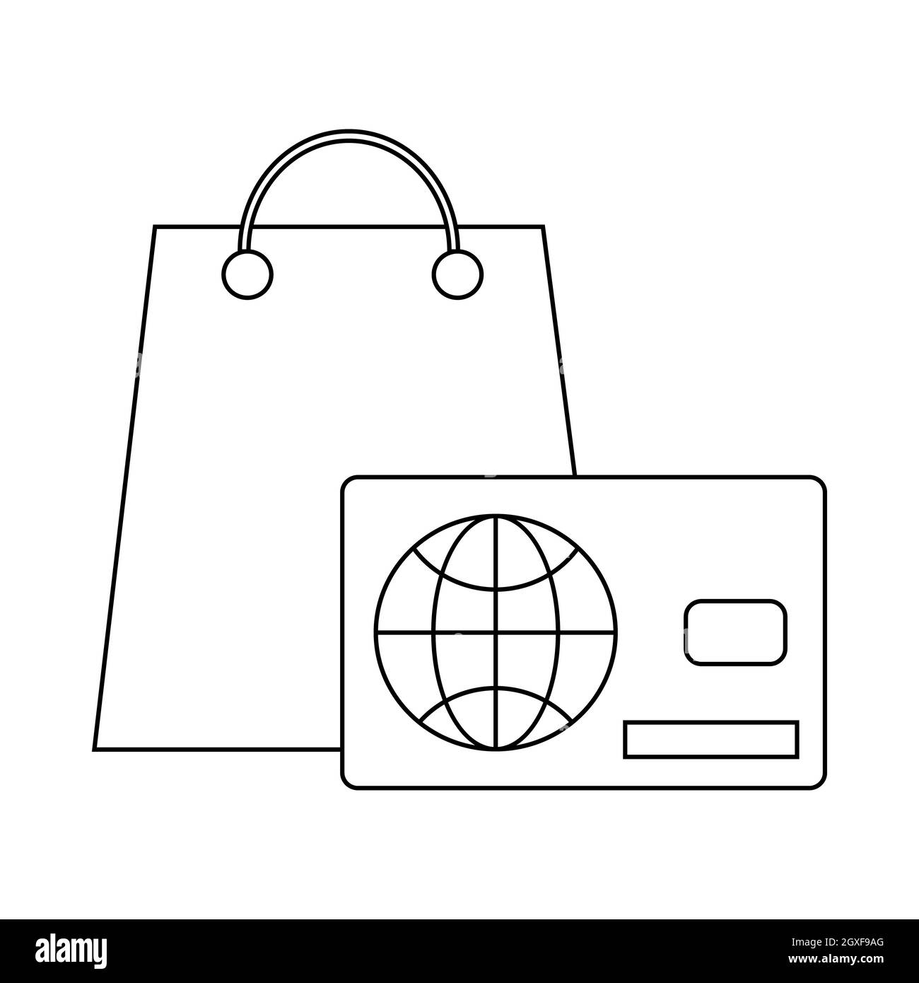 Icône achats par carte de crédit dans le style de contour isolé sur fond blanc. Symbole financier Banque D'Images