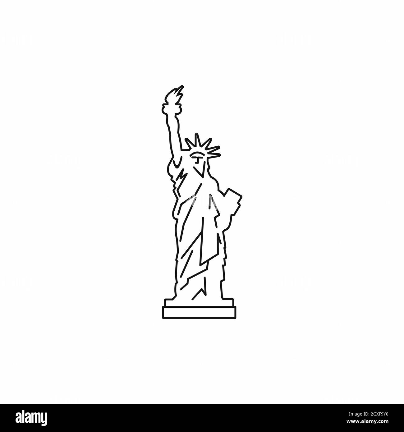 Icône statue de la liberté dans un style de contour isolé sur fond blanc Banque D'Images