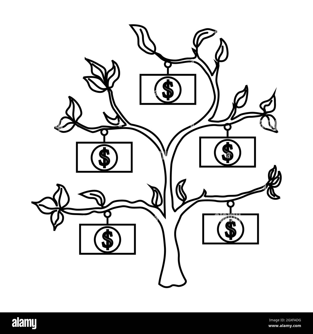 Icône de l'arbre monétaire en forme de contour sur fond blanc Banque D'Images