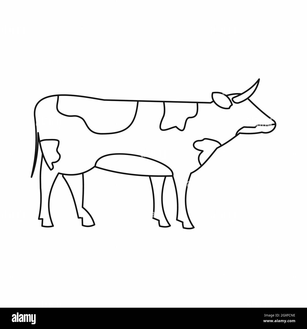 Icône de la vache suisse en style contour isolé sur fond blanc Banque D'Images