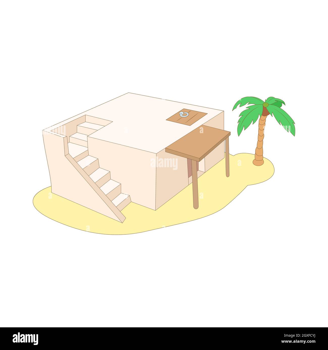 Icône de la maison égyptienne dans un style de dessin animé sur un fond blanc Banque D'Images