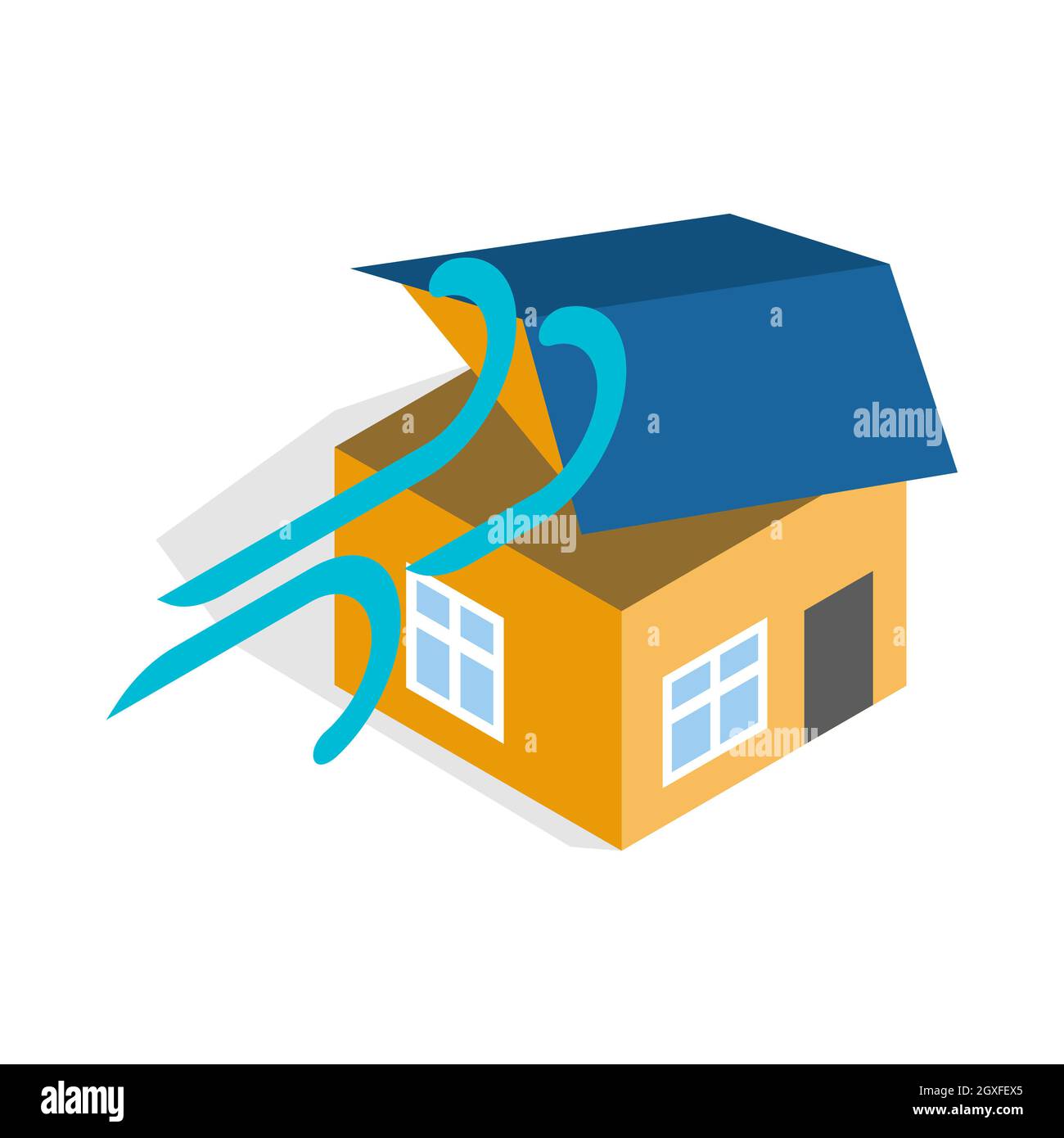 L'ouragan a détruit l'icône de la maison dans le style isométrique 3d sur un fond blanc Banque D'Images