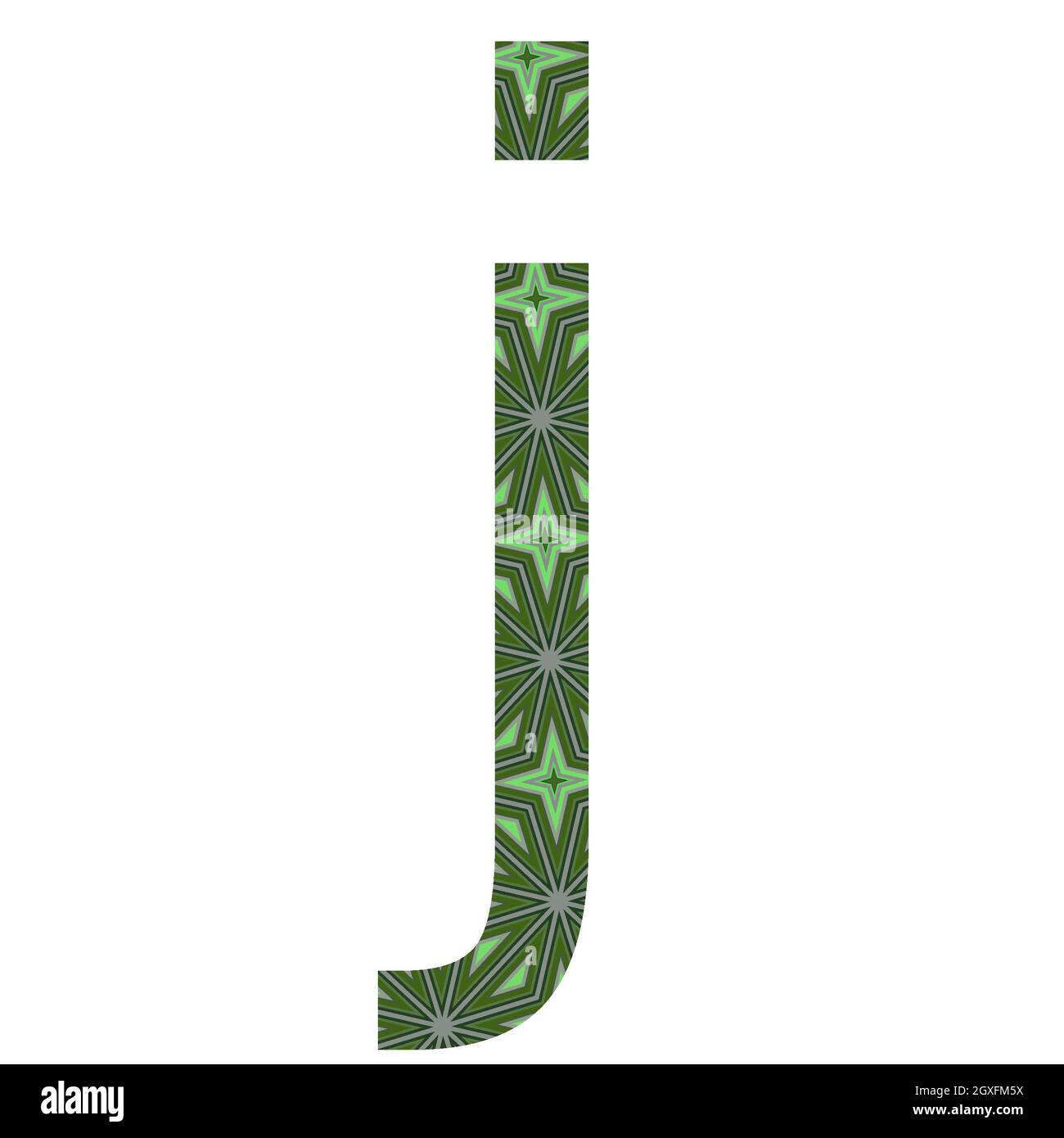 Lettre J de l'alphabet faite avec un motif d'étoiles vertes, isolé sur un fond blanc Banque D'Images