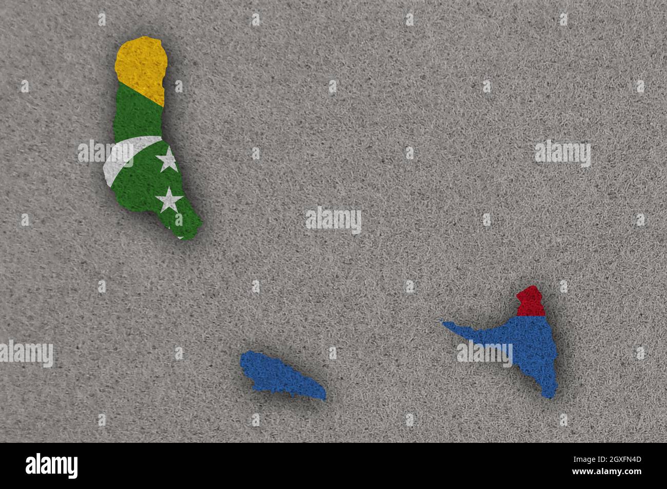 Carte et drapeau des Comores sur le feutre Banque D'Images
