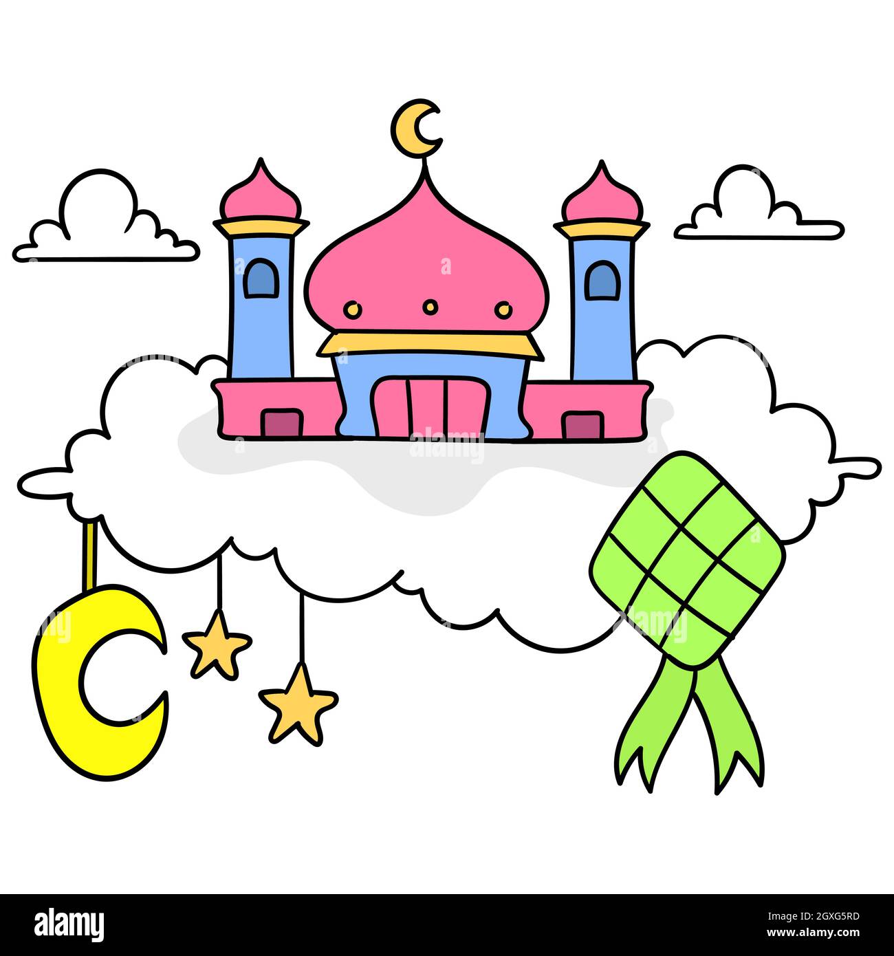 mosquée des buidings de culte musulman au-dessus des nuages Illustration de Vecteur