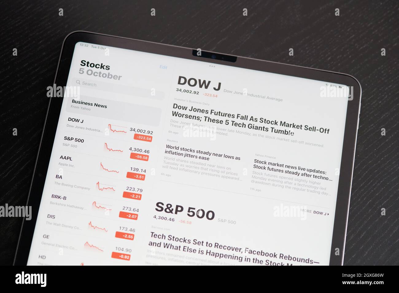 New york, États-Unis - octobre 5 2021 : Dow Jones futures index sur l'écran de la tablette vue rapprochée Banque D'Images