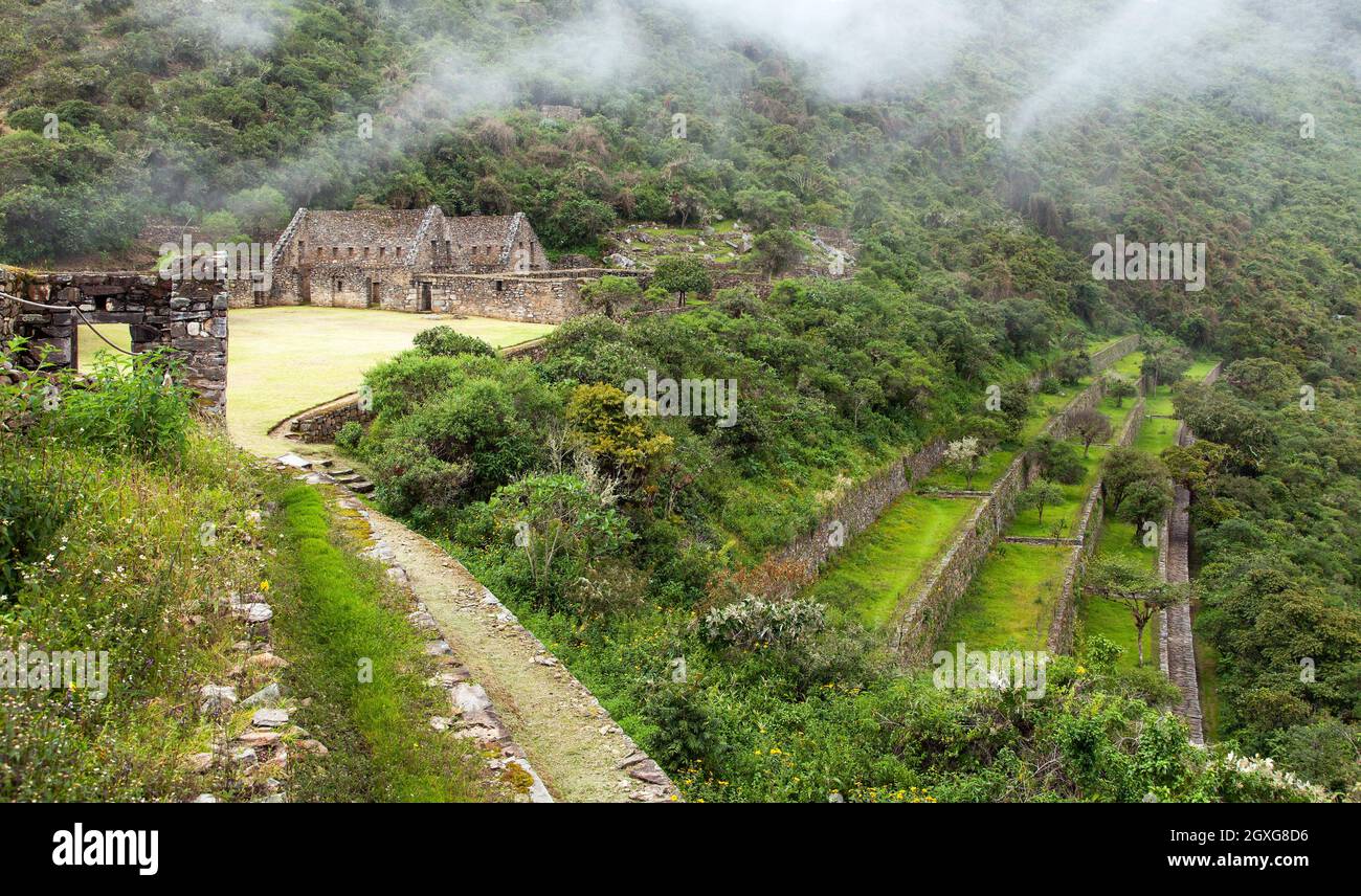 Choquequirao, l'une des meilleures ruines Inca du Pérou. Sentier de randonnée Choquequirao Inca près de Machu Picchu. Région de Cuzco au Pérou Banque D'Images